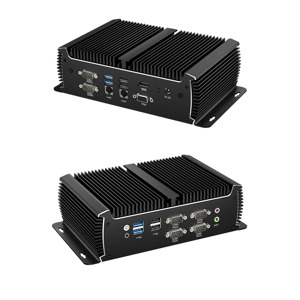 Black Fanless Industrial PC Mini Computer Intel Core Dual LAN Dual ...